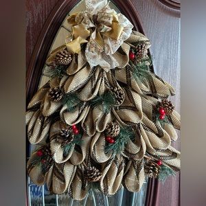 Handmade Christmas Tree Wreath that lights up. Size 19 x 22